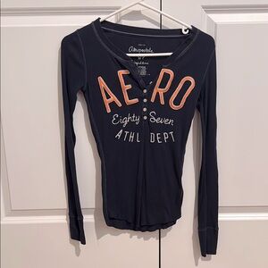 Aeropostale Black and Orange Button-Up Shirt